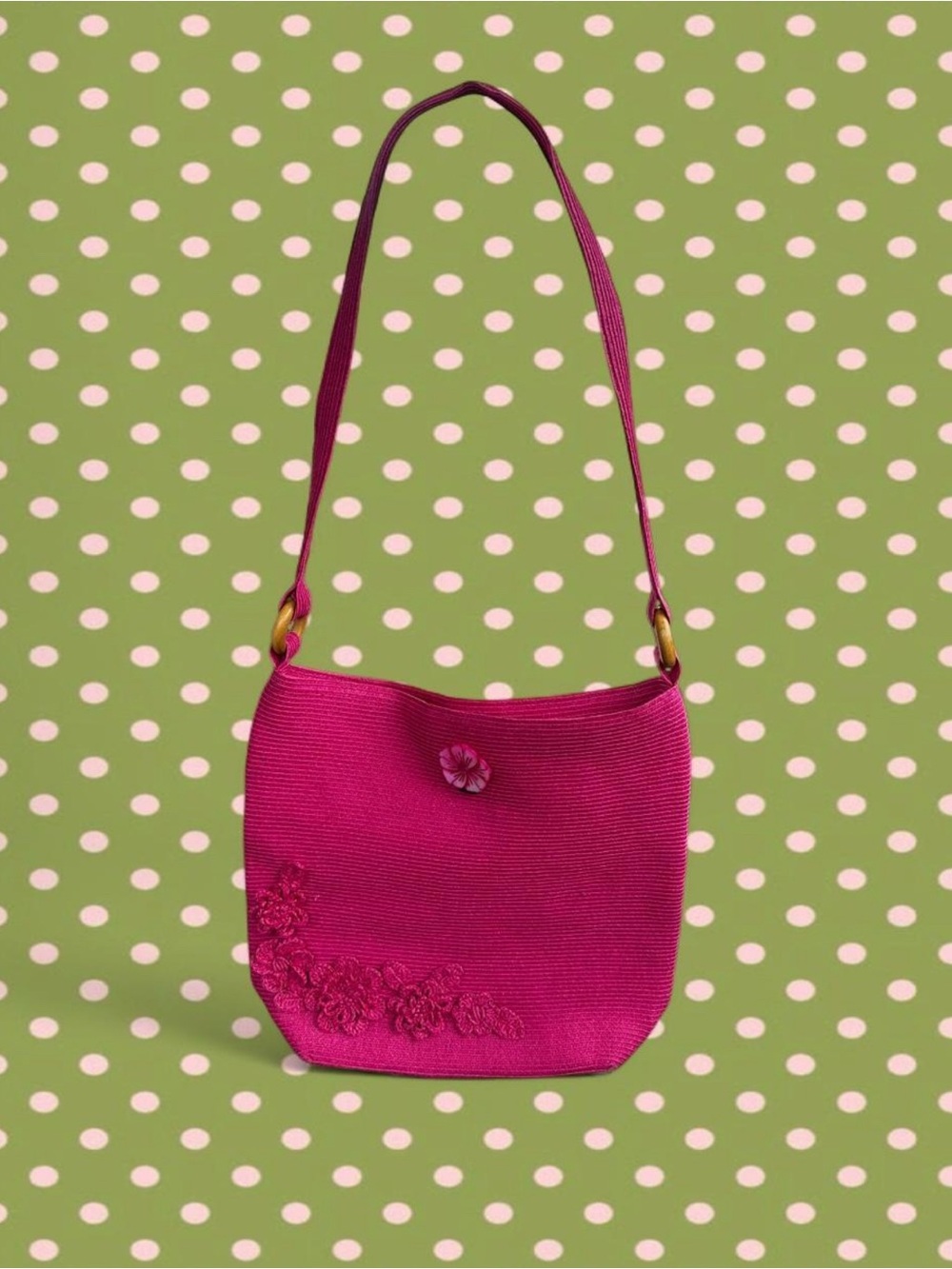 Magenta Floral Applique Shoulder Bag - Women